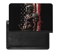 Solider Strength Spartan US Flag Passport Holder Travel Wallet Cover Case with Card Slot Organiser for Men Women