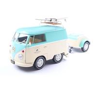 Solido Kool Combi 2024 - Retro Mini Bus Roof Rack with Surfboard, Two-Tone Paint, V-Front, Diecast Model, Mint Green/White, 1:18