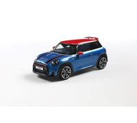 Solido Mini Cooper (2023) - Three-Door Compact Car, Red Roof, Sporty Details, Model Diecast Island Blue Metallic 1:43