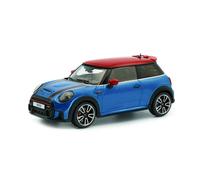 Solido Mini Cooper (2023) - Three-Door Compact Car, Red Roof, Sporty Details, Model Diecast Island Blue Metallic 1:43