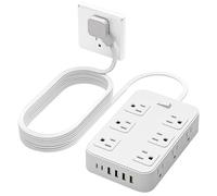 Solidock Flat Plug Power Strip Surge Protector with 12 AC Outlets 6 USB Ports 3 Side Multi Plug Outlet Extender 10 Ft Extension Cord for Home Office Kitchen Dorm Wall Desk Charging Station ETL Listed