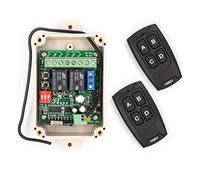 Solidremote 12V - 24V Secure Wireless RF Remote Control Relay Switch Universal 2-Channel 433MHz Receiver with 2 FCC ID Transmitters for Garage Door Openers, Cars, LED Lights & More (KIT-1)