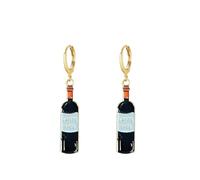 Solighter Alloy Red Wine Glass Wine Bottle Drop Dangle Earrings for Women Asymmetry Wine Glass and Wine Bottle Earrings Party Holiday Jewelry, L, Alloy Steel, No Gemstone
