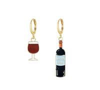 Solighter Alloy Red Wine Glass Wine Bottle Drop Dangle Earrings for Women Asymmetry Wine Glass and Wine Bottle Earrings Party Holiday Jewelry, L, Alloy Steel, No Gemstone