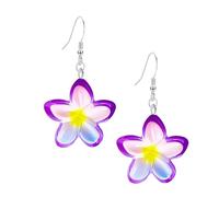 Solighter Gradient Plumeria Flower Dangle Earrings for Women, Hawaiian Tropical Resin Frangipani Drop Earrings, Summer Beach Vacation Jewelry, L, Metal, No Gemstone