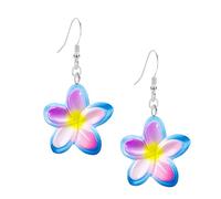 Solighter Gradient Plumeria Flower Dangle Earrings for Women, Hawaiian Tropical Resin Frangipani Drop Earrings, Summer Beach Vacation Jewelry, L, Metal, No Gemstone