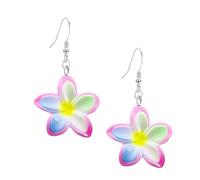 Solighter Gradient Plumeria Flower Dangle Earrings for Women, Hawaiian Tropical Resin Frangipani Drop Earrings, Summer Beach Vacation Jewelry, L, Metal, No Gemstone