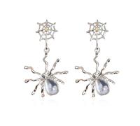 Solighter Halloween Spider Stud Earrings for Women Vintage Gothic Moonstone Spider Web Dangle Drop Earrings Jewelry Accessories, L, Alloy Steel, No Gemstone