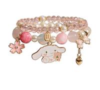 Solighter Matching Bracelets Set Anime Cartoon Elastic Stretch Pink Crystal Beads Pearl Bracelet for Women Lovely Friendship Jewelry, L, Alloy, no gemstone