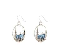 Solighter Retro Geometric Hollow Oval Earrings Necklaces Unique Blue Glacier Pine Tree Earring Pendant Chain Boho Nature-Inspired Jewelry, L, Alloy Steel, No Gemstone