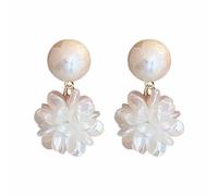 Solighter White Flower Pearl Dangle Drop Stud Earrings for Women Acrylic Petal Bouquet Flowers Tassel Earring Wedding Party Jewelry, L, Metal, No Gemstone