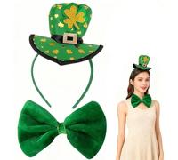 Solihigh 2 Pcs St Patricks Day Headband, Leprechaun Hat Headband Bow Tie, St Patricks Day Accessories, Saint Patrick's Fancy Dress Flower Shamrock for Adults-Irish Clover Party Headwear