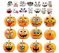 Solihigh 32Pcs Halloween Pumpkin Stickers - Make Pumpkin Decorating Kit in 32 Different Designs for Halloween Party Supplies Trick or Treat Party Favors