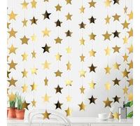 Solihigh 52 Feet Reflective Star Paper Garland, Sparkling Star Bunting Banner Hanging Decoration, Glitter Stars Garland Streamer Kit for Birthday Holiday Wedding Anniversary Theme Party (gold)