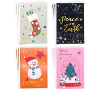 Solihigh Christmas Cards Pack of 16. Gold Foil Christmas Greeting Card multipack has 4 different Festive designs for Family Friends Colleagues. Medium size 150x100mm.