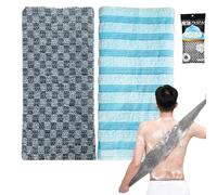 Solihigh Exfoliating Shower Towel - 80% More Material Japanese Back Scrubber for Adults, Extra Long Exfoliating Body Scrubber Washcloth for Scrubbing,Cleaning and Dead Skin Removal(2PCS Silver Blue)