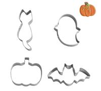 Solihigh Halloween Cookie Cutter, 4 Piece Halloween Biscuit Cutter - Pumpkin, Bat, Ghost, Stainless Ghost Pumpkin Cookies Cutters for Baking