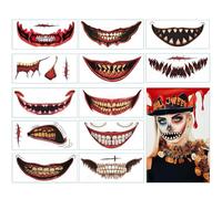 Solihigh Halloween Mouth Tattoo Stickers 12 Sheets Large Halloween Prank Makeup Horror Big Mouth Face Teeth Tattoo for Adults Clown Cosplay Makeup Prank Props(21CMx10CM)