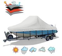 Solim Center Console Boat Cover, 16'-18.5' 900D Waterproof PU Heavy Duty Trailerable Boat Cover for Center Console Boat, Marine Grade Oxford UV Resistant Polyester Canvas with 18 Tie Down Straps, Gray