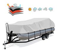 Solim Trailerable 800D PU Heavy Duty Pontoon Boat Cover, 22-24ft Waterproof Marine Grade Oxford UV Resistant Polyester Canvas Cover, Boat Cover for Pontoon with Adjustable 14 Tie Down Straps, Gray