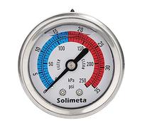 Solimeta 2" Dial Pool Filter Pressure Gauge, Glycerine Filled Pressure Gauge, Water Pressure Gauge, 304 Stainless Steel Case,1/4"NPT Center Back Mount