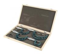 Solinder 0-100mm Outside Micrometer Set with 4pcs Accessories, Cemented Carbide and Cast Iron Calipers in Wood for Precise Measurement