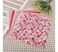 Solinder 7pcs Red Flower Cotton Fabric Patchwork, Perfect for DIY Projects, with Higher Density for Ease of Manipulation, Cutting and Gluing, Made From 100% Soft Cotton Fibers, W (25 * 25cm)