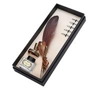 Solinder Feather Pen Set Vintage Retro Stainless Steel Writing Kit for Signature Gift Table Decor for Gothic & Italian Calligraphy Practice, 1-5mm Flat Nib, Ideal Couples & Elders (Brown)