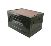 Solinder Foldable Camping Storage Box with Wheels, 50L Picnic Container, MDF Wood Lid Collapsible Bin with Pull Ring, 100kg Capacity, Side Access, The Ultimate Solution for Car Camping, (Green)