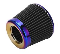 Solinder Intake Air Filter, Car Intake Air Filter, 3in/76mm High Performance Washable Reusable Cone Universal Accessory, with Rubber Ring Fitting, for Universal (Black)