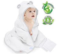 Solinder Organic Bamboo Baby Hooded Towel Super Absorbent Thick Baby Towel Extra Large 35x35 Inches with Bear Design for Newborns Toddlers Kids