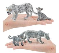 Solinder Snow Leopard Action Figure Model Set with Clear Texture and Realistic Shape, Perfect Miniatures for Windows, Balconies, Gardens, 4 Pieces for Creativity Stimulation (4 leopard model)