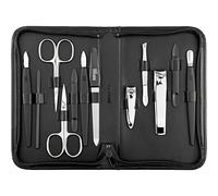 Solingen Manicure Set for Women and Men - 12 pcs kit - made in Germany incl. nailclippers & pedicure tools - Fashion leather case ideal for travelling, black