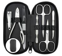 Solingen Manicure Set for Women & Men - 7-Piece Pedicure Kit Made in Germany with Nail Nippers - Elegant and Handy Fashion Leather Case - Ideal as a Gift, for Travelling or Home Use, Carbon