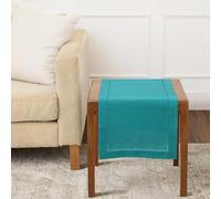 Solino Home 100% Pure Linen Table Runner Teal, Classic Hemstitch 14 x 36 in | Table Runners for nightstands, end tables, coffee tables and dressers, soft plain weave, artisan crafted, OEKO-TEX Certified