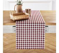 Solino Home Gingham Check Linen Table Runner - 100% Pure Linen 14 x 108 Inch Plaid Table Runner - Machine Washable and Handcrafted from European Flax - Burgundy