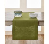 Solino Home Linen Avocado Green Table Runner 72 Inches Long - 100% Pure Linen Hemstitch Table Runner 14 x 72 Inch for Dresser, Dining, Fall, Autumn, Halloween, Thanksgiving - Classic Hemstitch