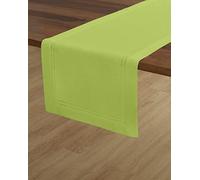 Solino Home Linen Hemstitch Table Runner - 100% Pure Linen Double Hemstitch Lime Green Table Runner 14 x 72 Inch - Machine Washable Dining Table Runner for Summer