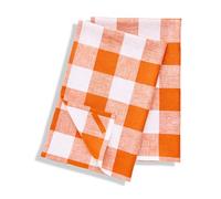 Solino Home Linen Kitchen Towels Set of 2 - Pumpkin and White 16.5 x 26.5 Inch - 100% Pure Linen Buffalo Check Kitchen/Tea Towels - Machine Washable and Handcrafted from European Flax