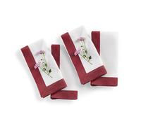 Solino Home Linen Napkins Set of 4 - White/Red Shimmer Border Decorative Napkins 20 x 20 Inch for Summer - Festive Edge, Handcrafted and Machine Washable