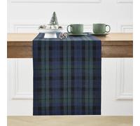 Solino Home Linen Plaid Table Runner 60 Inches - 100% Pure Linen Blackwatch Blue and Green Plaid Table Runner 14 x 60 Inch Ideal for Dresser and Coffee Tables - Easter