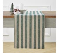 Solino Home Linen Striped Table Runner 132 Inches Long - Sorrento Stripe 100% Pure Linen Hunter Green and Natural Dining Table Runner 14 x 132 Inch - Handcrafted and Machine Washable