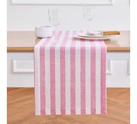Solino Home Linen Table Runner 108 Inches Long - Sorrento Stripe, 100% Pure Linen Chateau Rose and White Farmhouse Table Runner 14 x 108 Inch for Dining, Summer