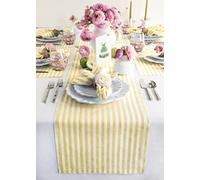 Solino Home Linen Table Runner 48 Inches - Amalfi Stripe 100% Pure Linen Primrose Yellow and White Farmhouse Table Runner 14 x 48 Inch Ideal for Dresser and Coffee Tables, Spring, Summer, Mothers Day