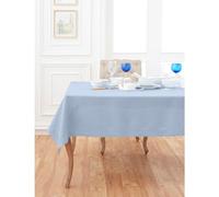 Solino Home Linen Tablecloth 60 x 132 Inch - 100% Pure Linen Table Cover for Mother Day, Summer, Indoor, Outdoor - Classic Hemstitch Rectangle Tablecloth Sky Blue - Handcrafted from European Flax