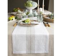 Solino Home Striped Linen Table Runner 14 x 48 Inch - 100% Pure Linen Farmhouse Table Runner for Spring, Summer - Natural and White, Handcrafted from European Flax and Machine Washable