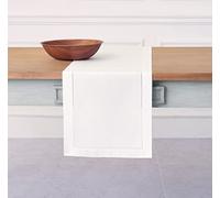 Solino Home White Table Runner 48 Inches - Cotton Linen Hemstitch Coffee Table Runner 14 x 48 Inch Ideal for Dresser Tables - Summer, Fall, Halloween
