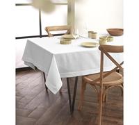 Solino Home White Tablecloth 60 x 144 Inch - Dru Cotton Linen Rectangle Tablecloth - Machine Washable Table Cloth for Winter, Valentines