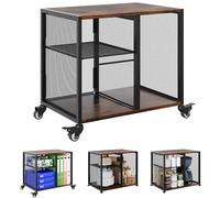 Solinxe 2-Tier Printer Stand with Storage - Mobile Under Desk Shelf Unit, Wooden Printer Table, Filing Trolley on Wheels for Home Office, Rustic Brown