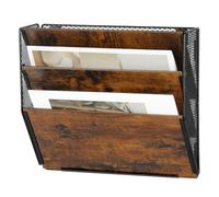 Solinxe 3-Pocket Wood Desk Tidy Organiser, A4 Wall Mounted Document Holder, Vertical Magazine Rack, Metal Wall Hanging Storage Organiser for Office Accessories Stationery Supplies, Black/Antique